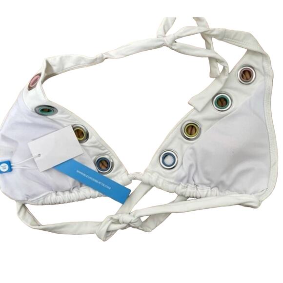 BLEU ROD BEATTIE Bikini Top White  With Pastel Grommets size 8 NWT - Picture 3 of 3